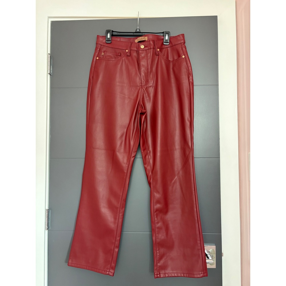 Judy Blue Brick Red Faux Leather High Waisted Straight Leg Pants Women Size 13